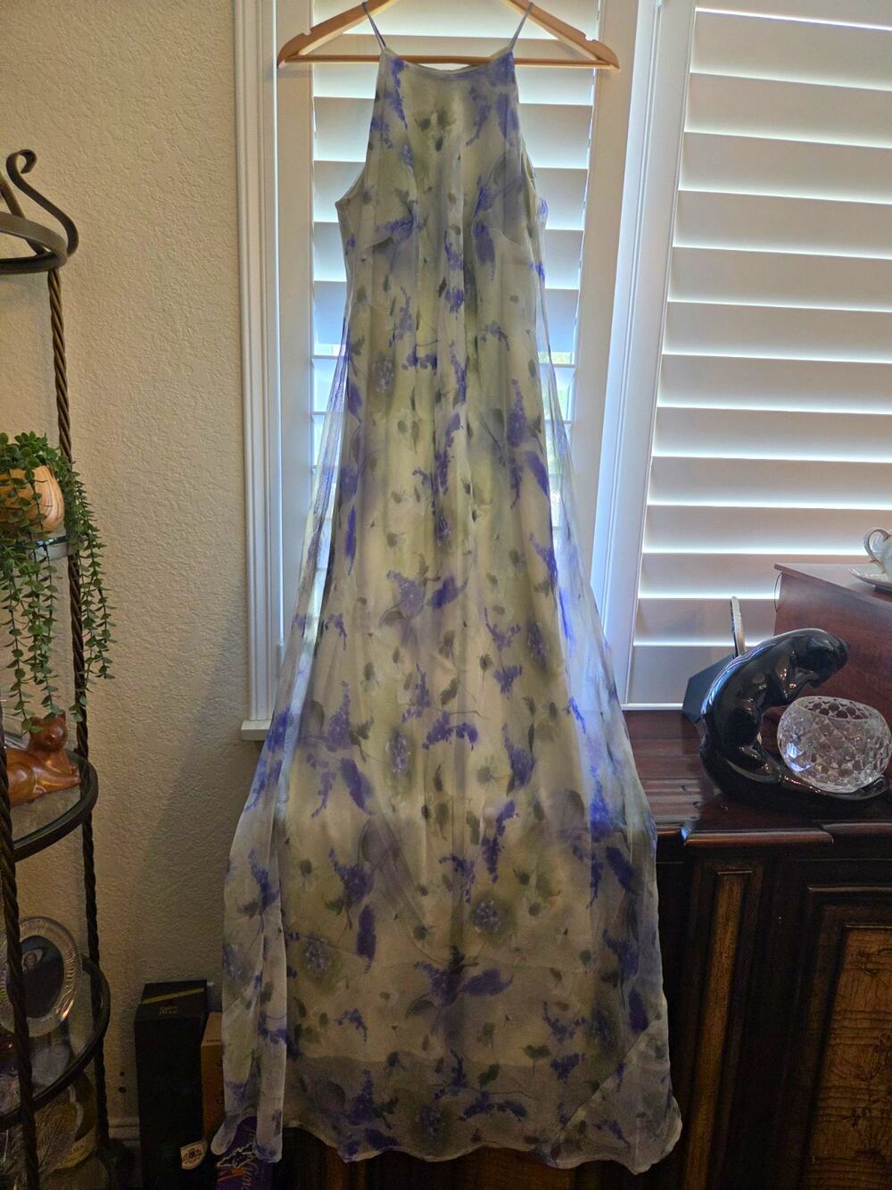 Stephanie Wolfe Gray/Purple Floral Chiffon Halter Strappy Maxi Dress 12